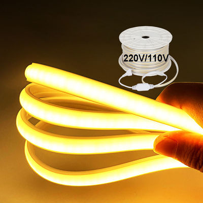110V 220V ওয়াটারপ্রুফ সিওবি এলইডি লাইট স্ট্রিপ পিভিসি আঠালো সহ কাস্টমাইজযোগ্য নীল / আইস নীল / সাদা / সবুজ / বেগুনি / সোনালি / গোলাপী