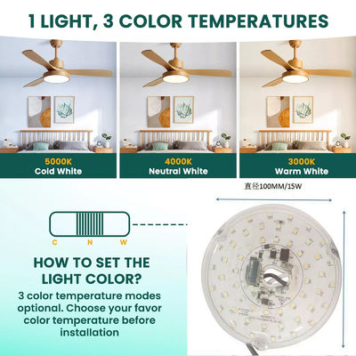 15W 100MM LED লাইট ইঞ্জিন ডাইনিং রুমের জন্য 120V সিলিং ফ্যান প্যানেল রিট্রোফিট কিট DOB মডিউল সহ LED সিলিং ফ্যান লাইট প্রতিস্থাপন